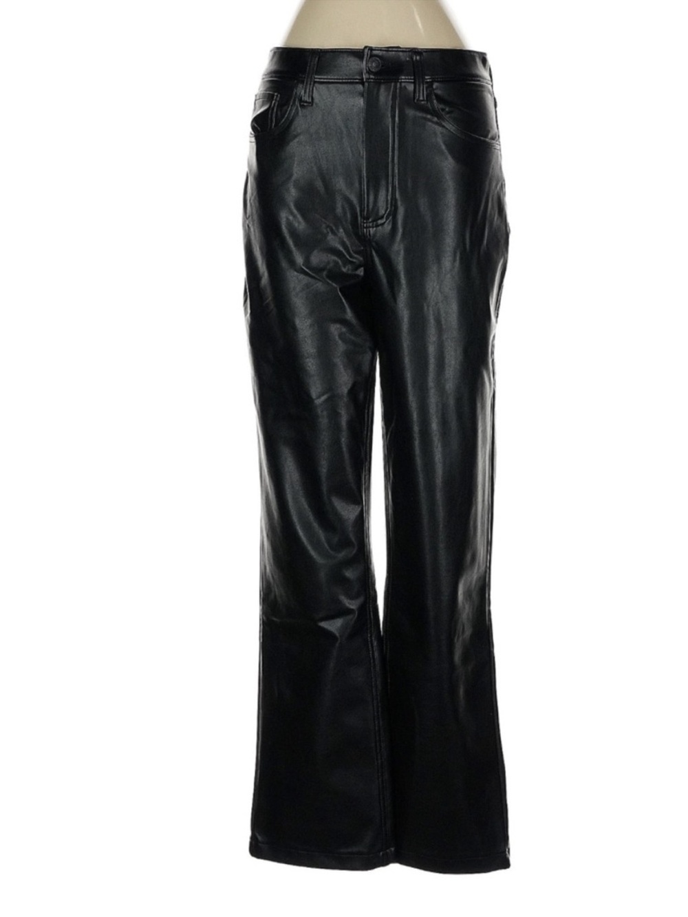 Abercrombie 90s Straight Vegan Leather Pants High Rise Black Short 27 NWT - Picture 2 of 7